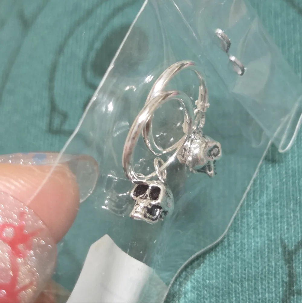 Sterling Silver Skull Hoop Earrings - Picture 2 of 3